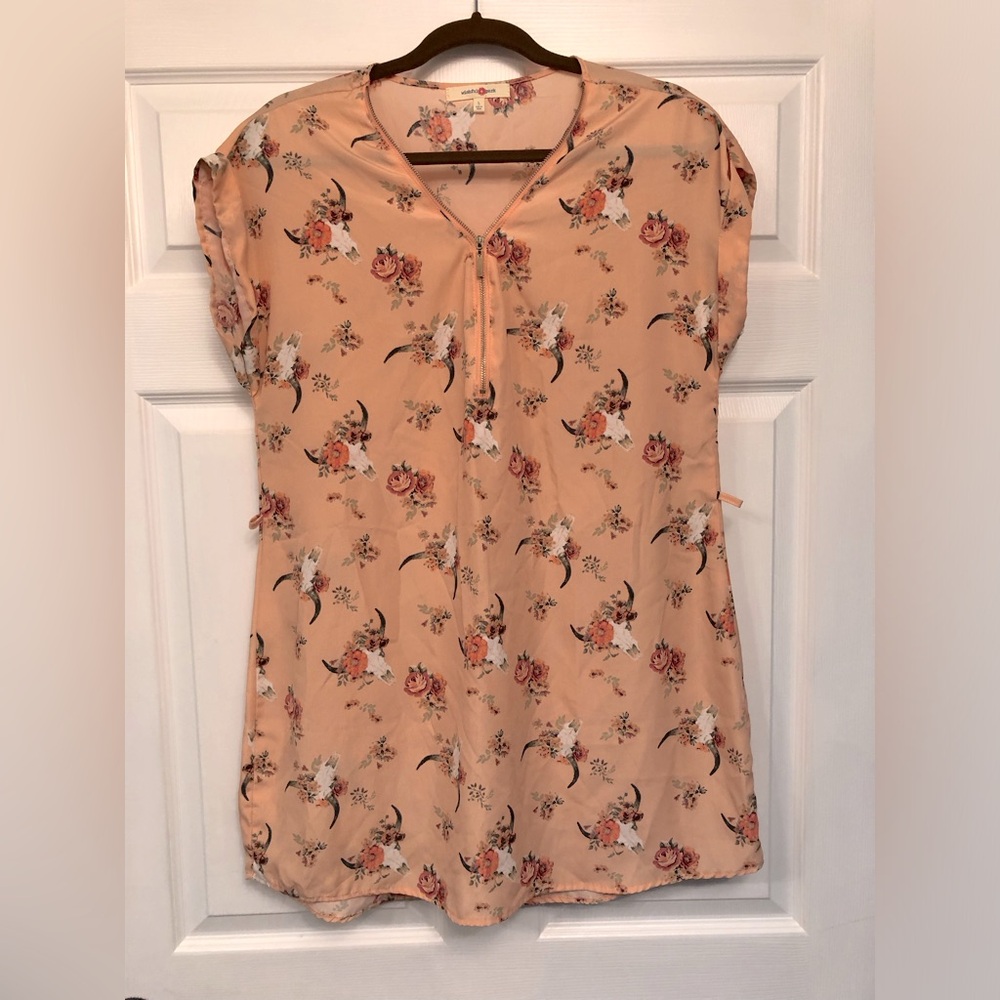 Wishful Park brand  BOHO pattern women’s zip front blouse L